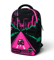 Wires School Backpack 19 Inch Pink Car angled front view with pink car print