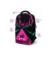 Wires School Backpack 19 Inch Pink Car feature overview showing zip pocket, side pocket and padded handle