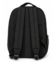 Back view of the black Wires school backpack showing padded shoulder straps and a cushioned back panel.