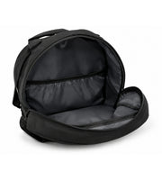 Open view of the black Wires school backpack showing the main compartment and interior divider pocket.