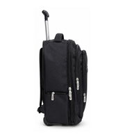 Side view of Wires 19-Inch Laptop Trolley Backpack in Black Model W25137.