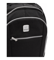 Detail view of Wires Backpack in Black Zip-front.