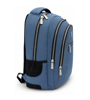 Side view of Wires Backpack in Blue Zip-front.