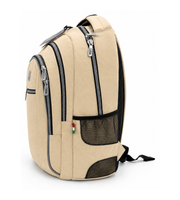 Detail view of Wires Backpack in Beige Zip-front.
