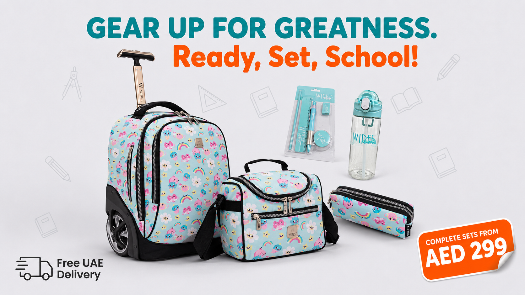 Back to School sale campaign featuring a school trolley set.